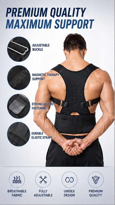 Premium Adjustable Posture Corrector Belt for Men & Women – Back, Shoulder & Spine Support