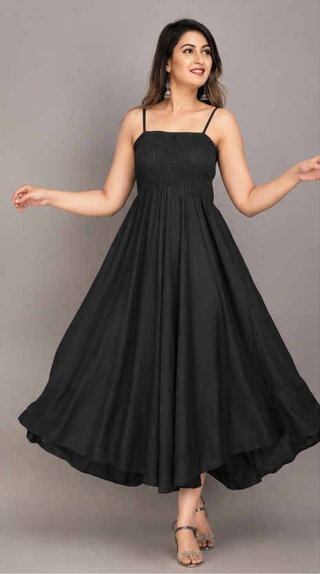 Women's Elegant Flowy Sleeveless Maxi Dress – Full Length Casual & Party Wear (Black)