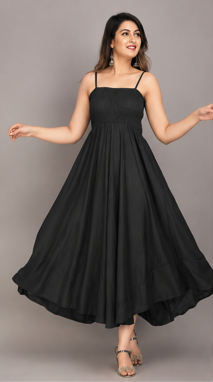 Women's Elegant Flowy Sleeveless Maxi Dress – Full Length Casual & Party Wear (Black)