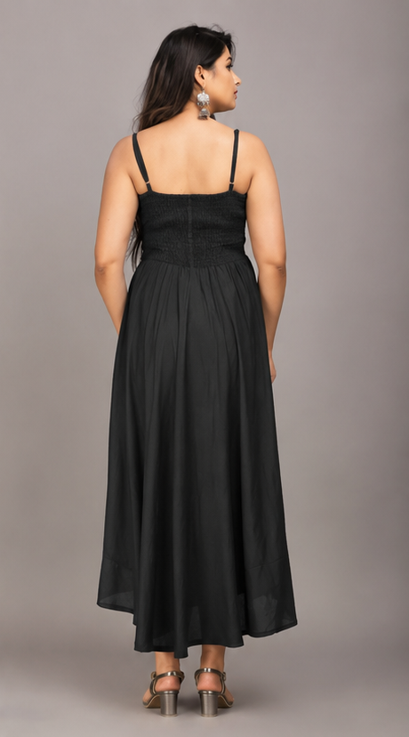 Women's Elegant Flowy Sleeveless Maxi Dress – Full Length Casual & Party Wear (Black)