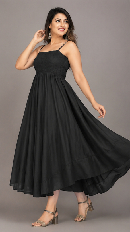 Women's Elegant Flowy Sleeveless Maxi Dress – Full Length Casual & Party Wear (Black)