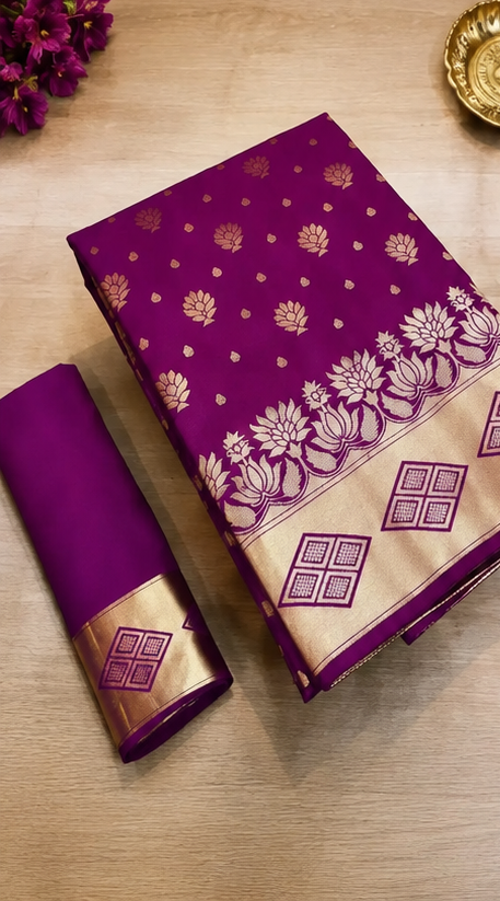 Elegant Jacquard Printed Saree with Contrast Blouse Piece for Women (6.3 m)
