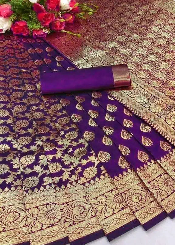 Premium Banarasi Silk Woven Festive Saree with Rich Zari Border & Matching Blouse Piece (6.3 m)