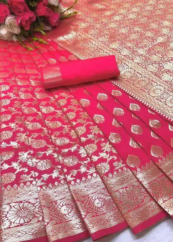 Premium Banarasi Silk Woven Festive Saree with Rich Zari Border & Matching Blouse Piece (6.3 m)