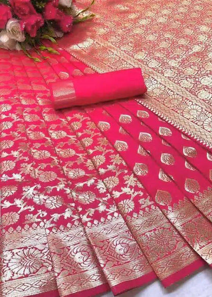 Premium Banarasi Silk Woven Festive Saree with Rich Zari Border & Matching Blouse Piece (6.3 m)