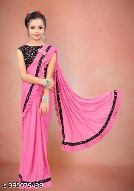 Princess Grace Girls’ Designer Lycra Saree (Baby Pink)