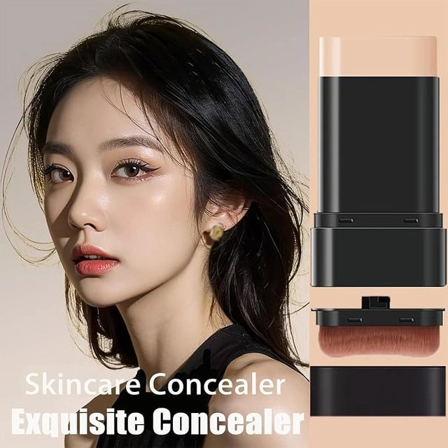 Korean 2 in 1 Glass Skin Foundation Stick with Built-in Brush | Waterproof Long Lasting Full Coverage Makeup