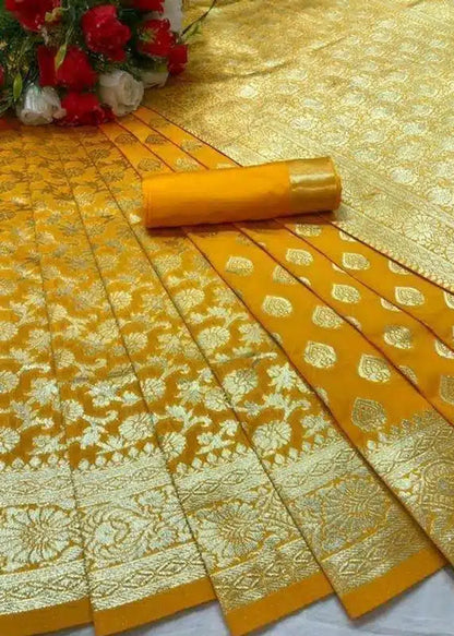 Premium Banarasi Silk Woven Festive Saree with Rich Zari Border & Matching Blouse Piece (6.3 m)