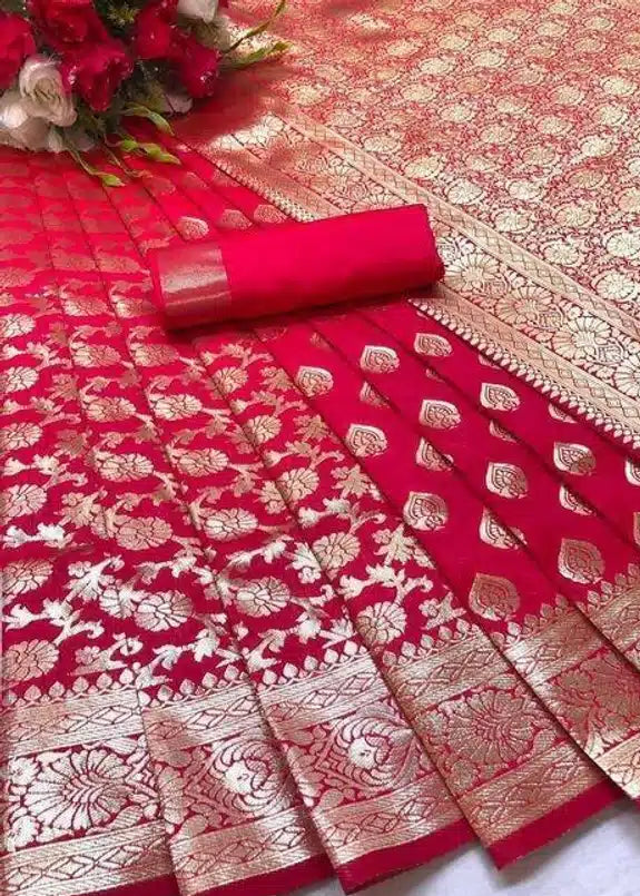 Premium Banarasi Silk Woven Festive Saree with Rich Zari Border & Matching Blouse Piece (6.3 m)