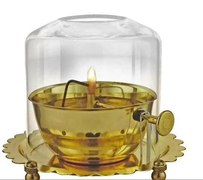 Akhand Diya Lamp with Adjustable Wick &amp; Glass Dome
