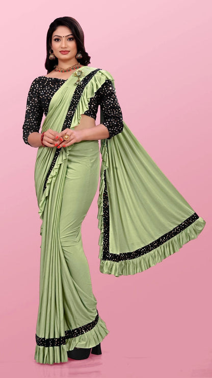 Women’s Lycra Blend Solid Ruffle Saree with Designer Border (6.3 m)