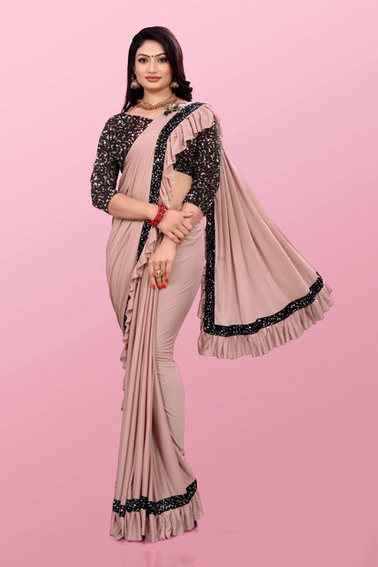 Women’s Lycra Blend Solid Ruffle Saree with Designer Border (6.3 m)