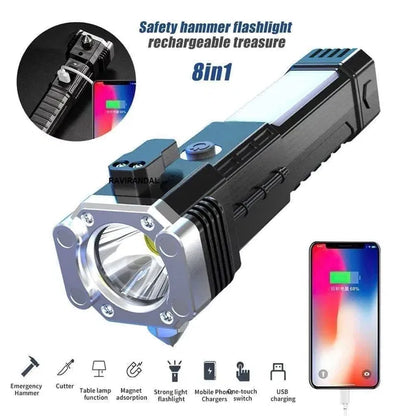 8-in-1 Rechargeable Safety Hammer Flashlight