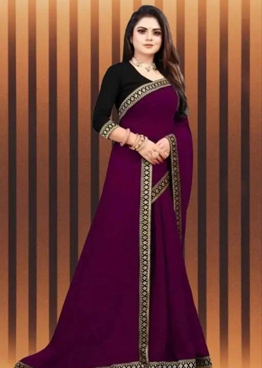 Elegant Black Lycra Blend Designer Saree with Premium Embroidered Border & Matching Blouse Piece (6.3 m)