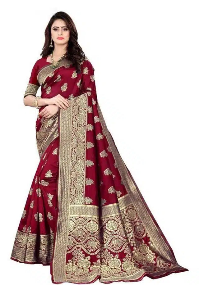 Elegant Black Jacquard Foil Printed Saree with Rich Woven Border & Matching Blouse Piece (6.3 m)