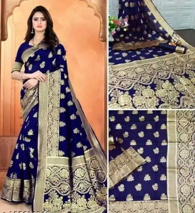 Elegant Black Jacquard Foil Printed Saree with Rich Woven Border & Matching Blouse Piece (6.3 m)