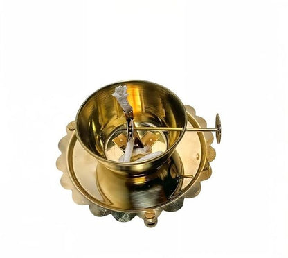 Akhand Diya Lamp with Adjustable Wick &amp; Glass Dome